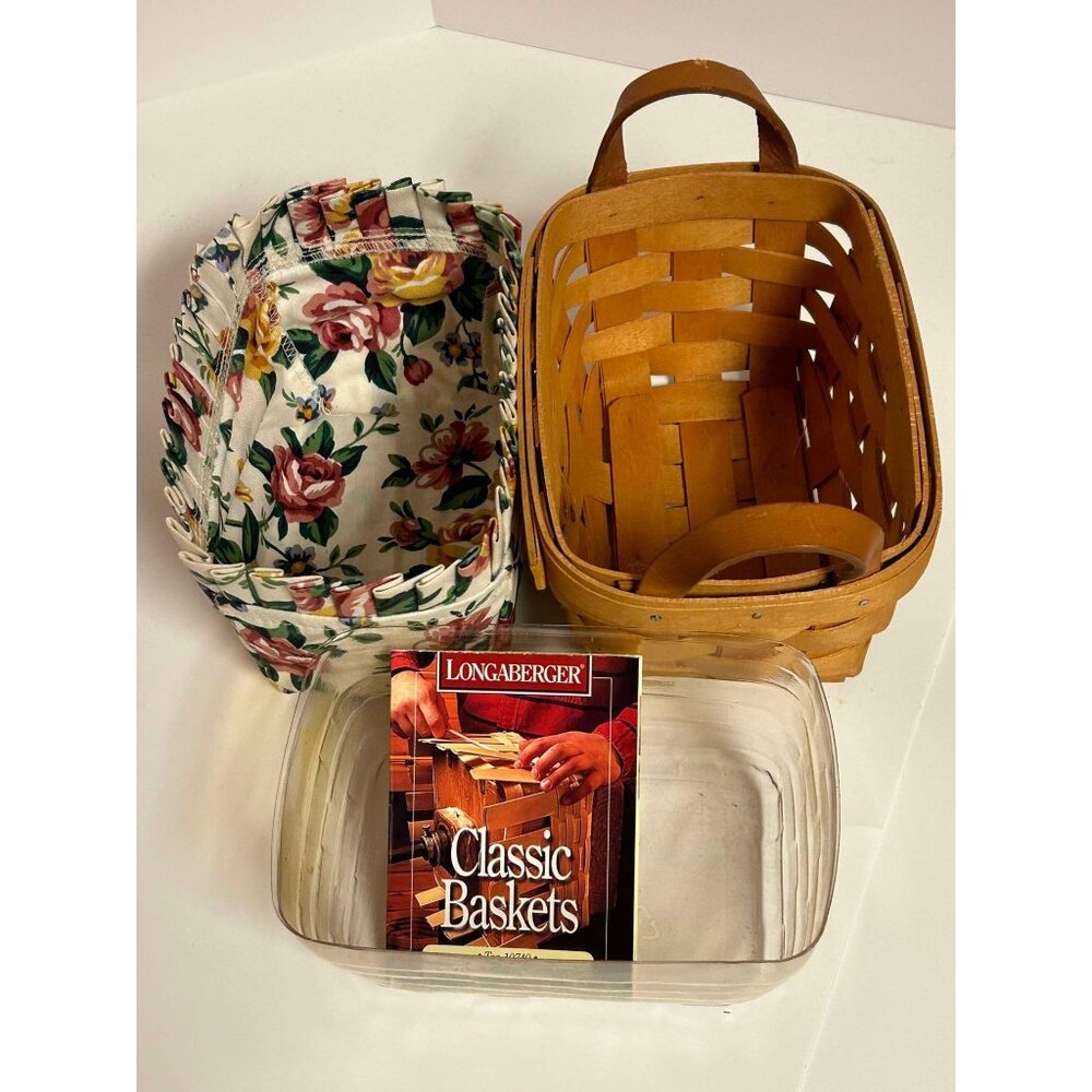 Longaberger Classic Basket Set With Floral Liner & Plastic Insert